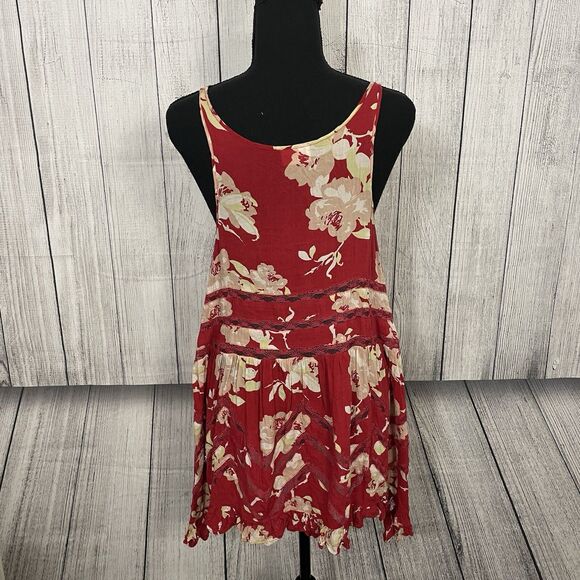 Intimately Free People Women's Small Red Floral Lace Trapeze Mini Dress - Picture 4 of 6